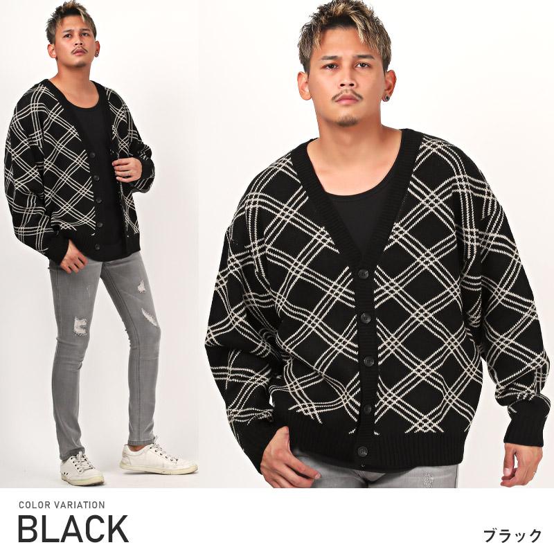 カーディガン メンズ ニット チェック柄 総柄 ルーズ ストリート 韓国 
