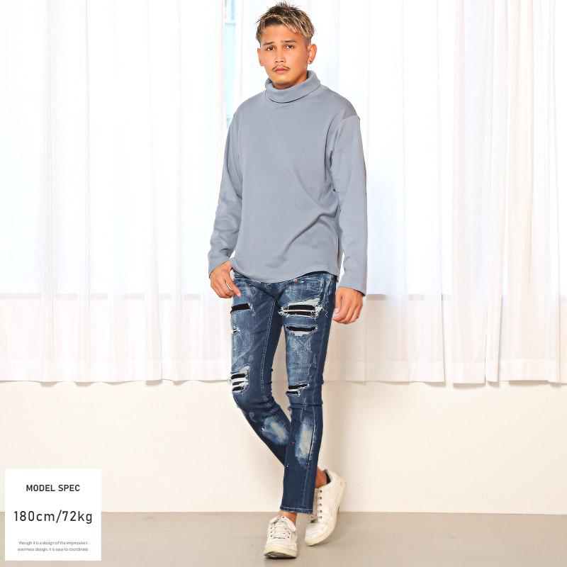 デニムパンツ メンズ スキニー ダメージ加工 リペア ペンキ デニムパンツ メンズ スキニー ダメージ加工 リペア ペンキ