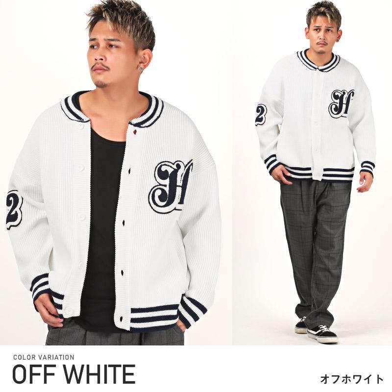 SOFNET. スタジャン Lサイズ ネイビー/ホワイト スタジャン メンズ ブルゾン ニット ロゴ ワッペン ルーズ ストリート