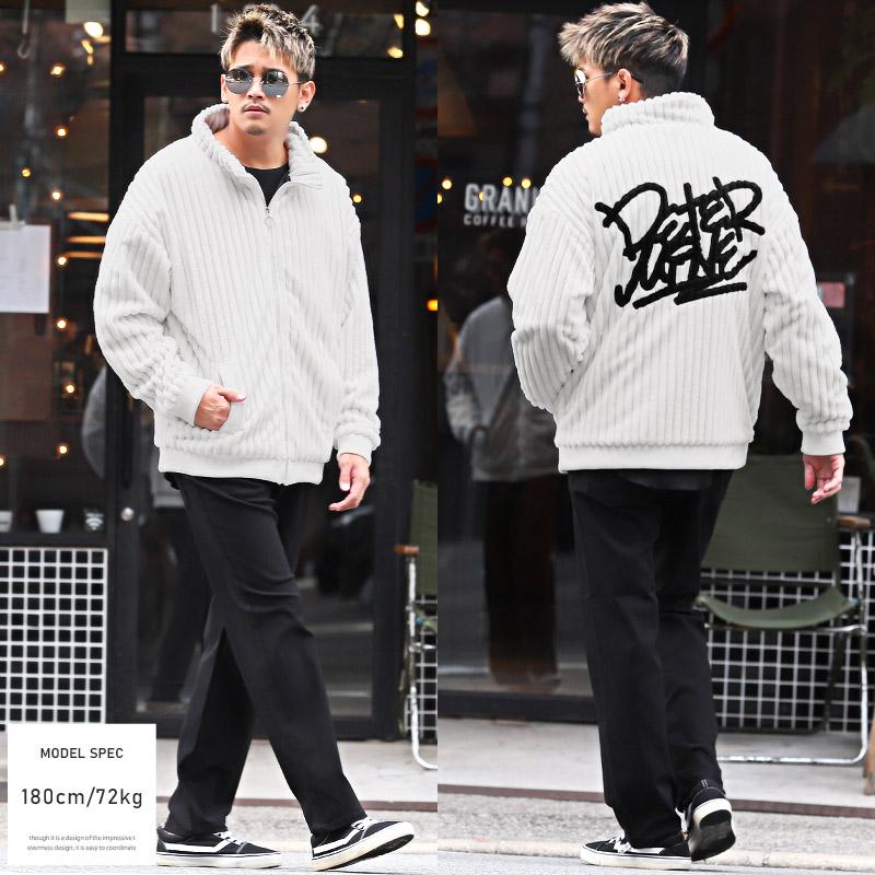 ファージャケット メンズ スタンドカラー ロゴ ルーズ 暖か