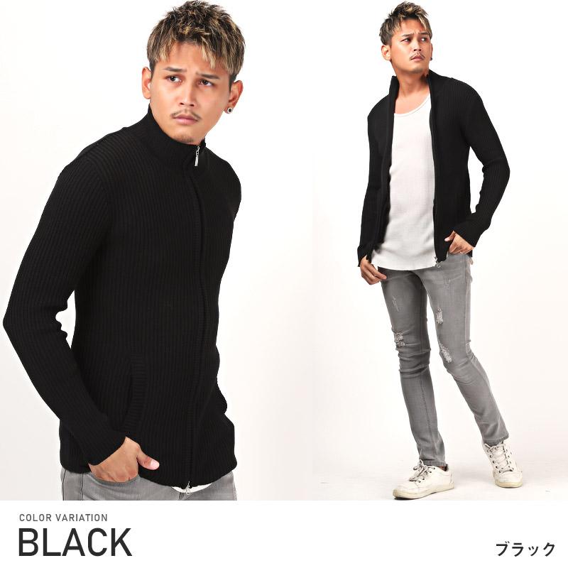  リブ編み ジップアップジャケット L アイボリー ニット ジャケット ブルゾン メンズ リブ編み ジップアップ ハイネック
