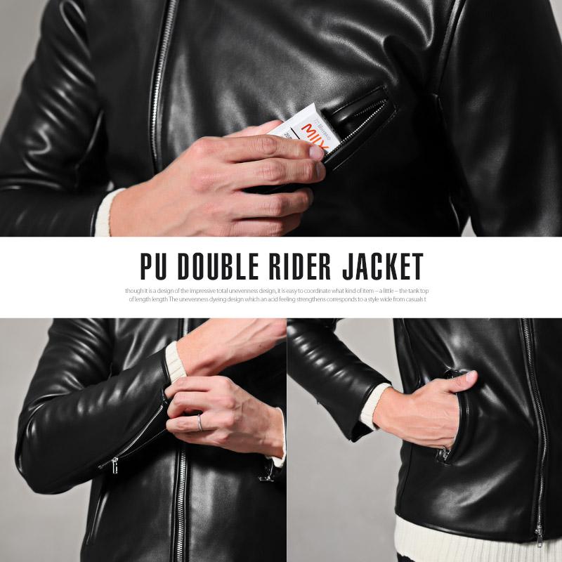 ライダースジャケット メンズ ダブルライダース PUレザー 黒 ライダースジャケット メンズ ダブルライダース PUレザー 黒