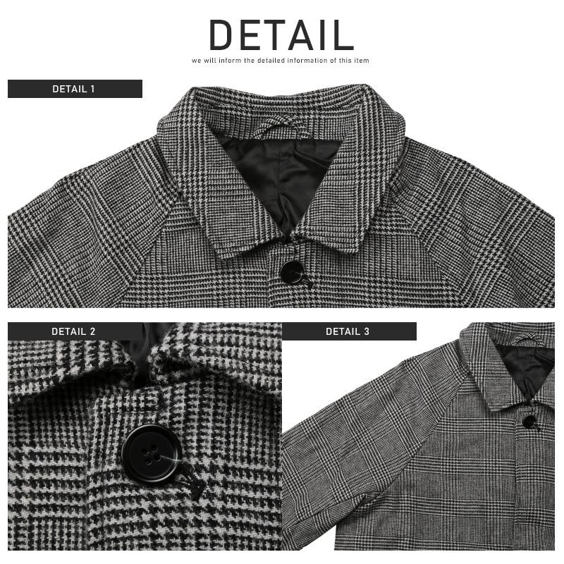 セール ステンカラーコート メンズ ウール混 ウールコート チェック柄