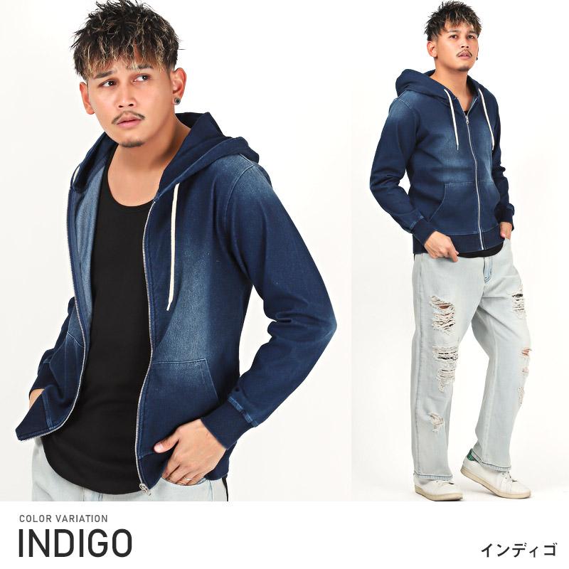 セール パーカー メンズ スウェット カットデニム 長袖 ストレッチ
