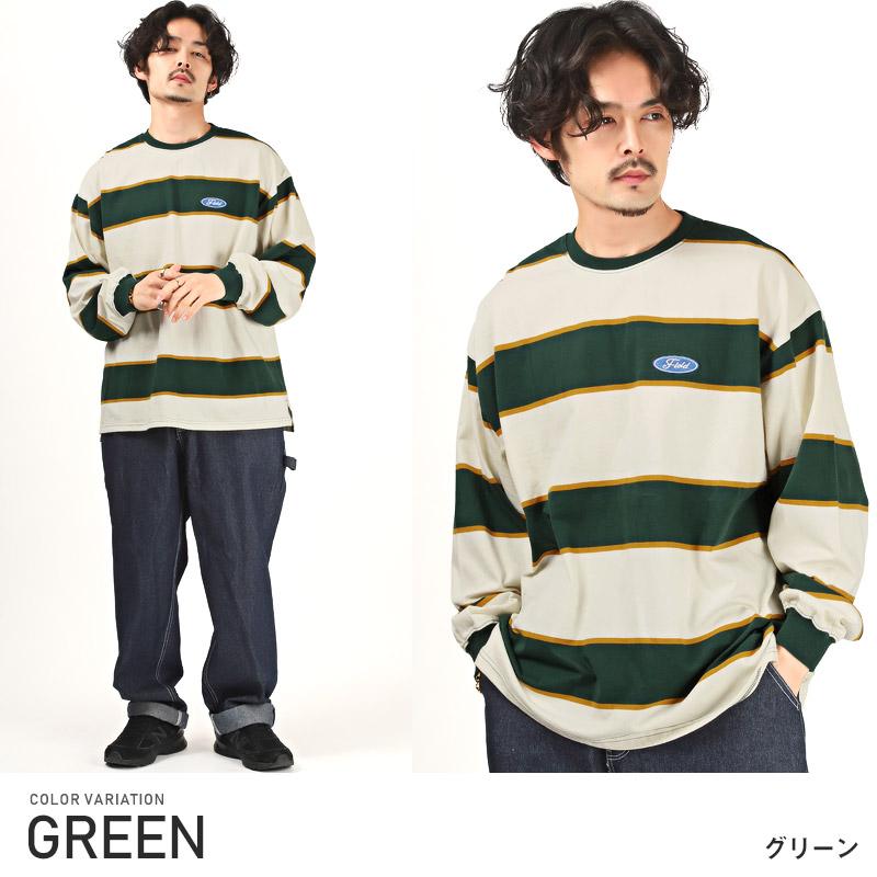 ロンT メンズ 長袖Tシャツ マルチボーダー ワンポイント 刺繍 ルーズ