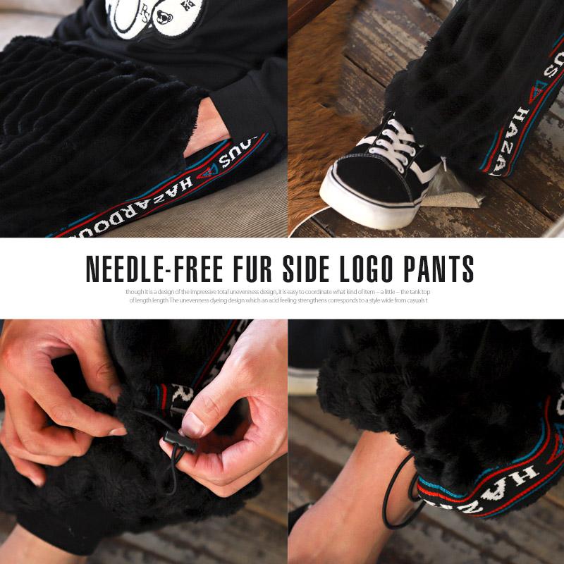 セール イージーパンツ メンズ フェイクファー サイドロゴ 暖か 冬