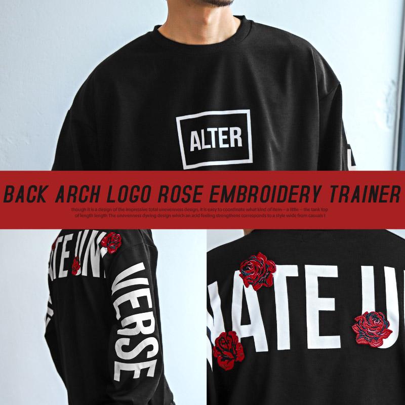 セール トレーナー メンズ ビッグシルエット ロゴ 薔薇 刺繍
