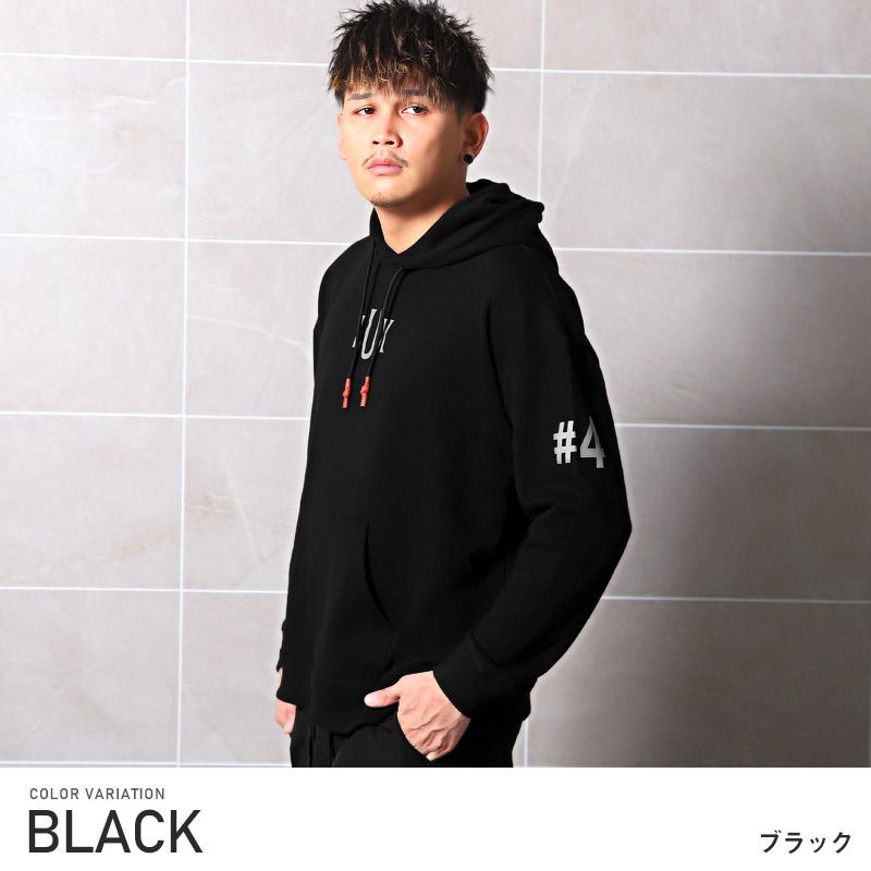 セール パーカー メンズ ロゴ プリント リフレクター ルーズ