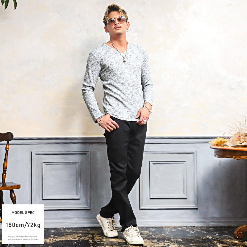 ソフトテレコクルーネックロングTEE 白と黒2枚セット ロンT メンズ 長袖Tシャツ テレコ Vネック カットソー ランダムテレコ