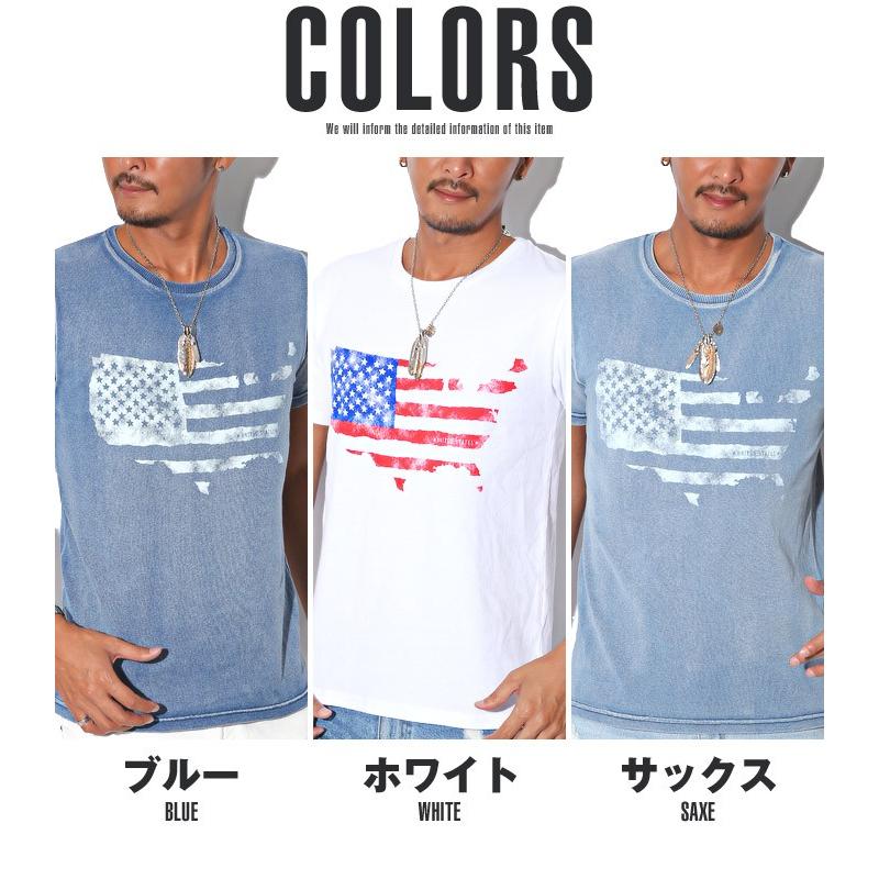 Tシャツ メンズ 半袖 インディゴ 星条旗柄 星柄 アメリカ国旗 BITTER ビター系 夏/カットデニム星条旗柄プリント半袖Ｔシャツ/トップス スター 星 ヴィンテージ｜lux-style｜02