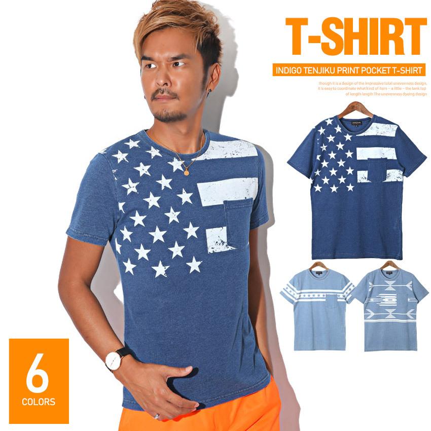 Bitter Tシャツ メンズ 半袖 インディゴ デニム 星条旗 アメリカ国旗 星柄 スター ビター系 夏 インディゴ天竺プリントポケット付きtシャツ トップス カットソー Pm 6345 Luxstyle 通販 Yahoo ショッピング