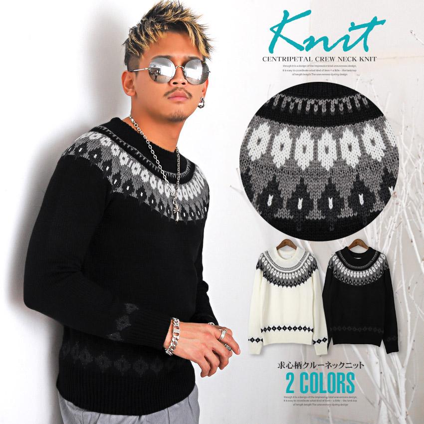 ニット セーター メンズ クルーネック 求心柄 ノルディック ネイティブ ラグラン 北欧 ビター系 Pm 66 Luxstyle 通販 Yahoo ショッピング