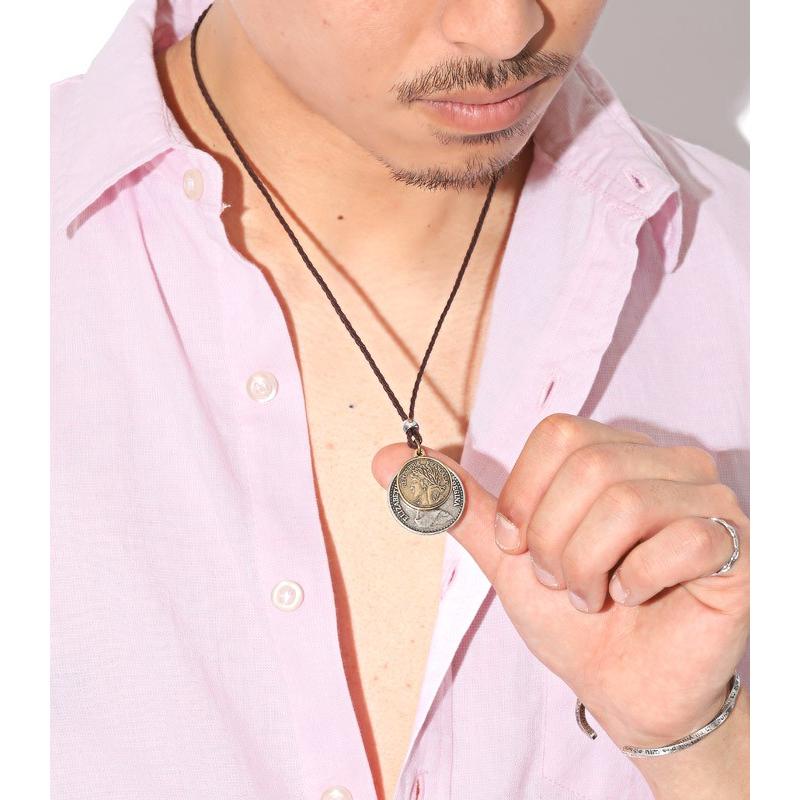 △メール便対象△ ネックレス メンズ コイン アクセサリー 革紐 アクセ