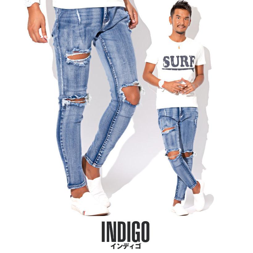 デニム スキニー パンツ メンズ ハード ダメージ クラッシュ ストレッチ Bitter ビター系 クラッシュダメージストレッチスキニーデニムパンツ デニムパンツ 細身 Pm 7653 Luxstyle 通販 Yahoo ショッピング