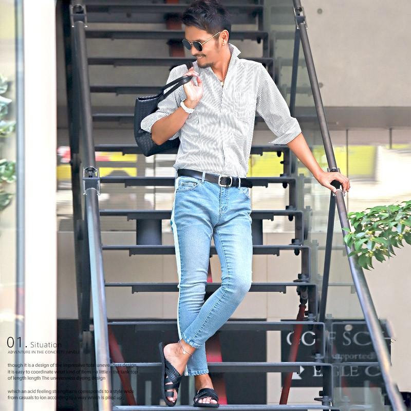 イタリアンカラー シャツ メンズ 7分袖 七分袖 ストライプ Bitter ビター系 先染めイタリアンカラーストライプ7分袖シャツ トップス ホワイト 白シャツ インナー Pm 7701 Luxstyle 通販 Yahoo ショッピング