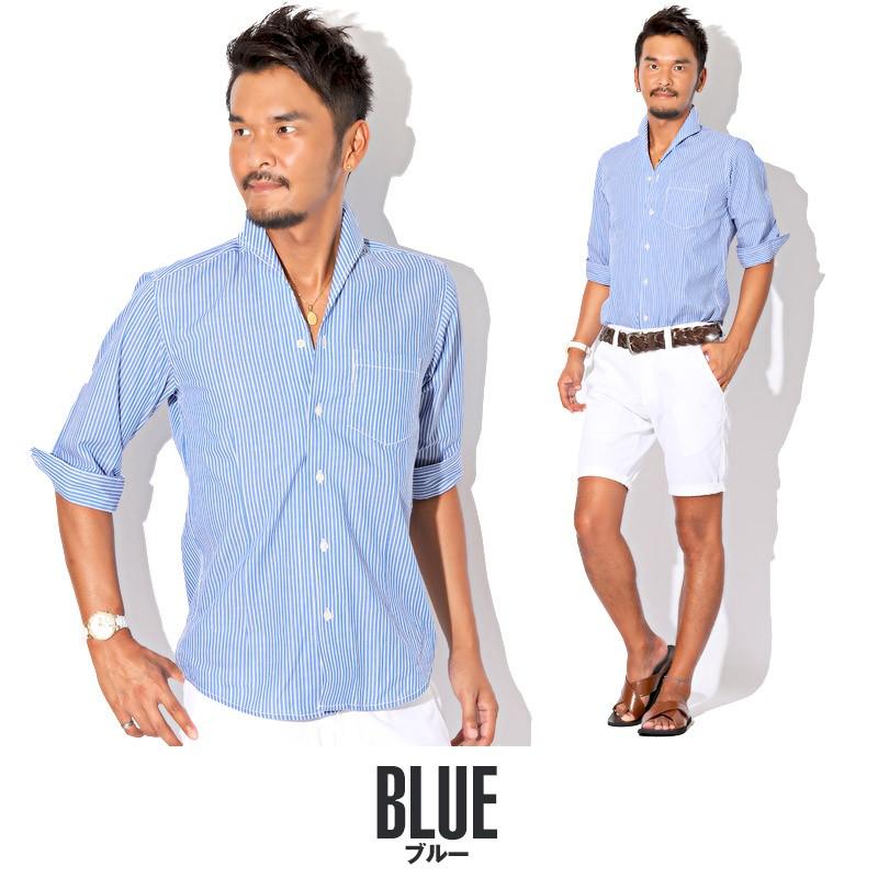 イタリアンカラー シャツ メンズ 7分袖 七分袖 ストライプ Bitter ビター系 先染めイタリアンカラーストライプ7分袖シャツ トップス ホワイト 白シャツ インナー Pm 7701 Luxstyle 通販 Yahoo ショッピング