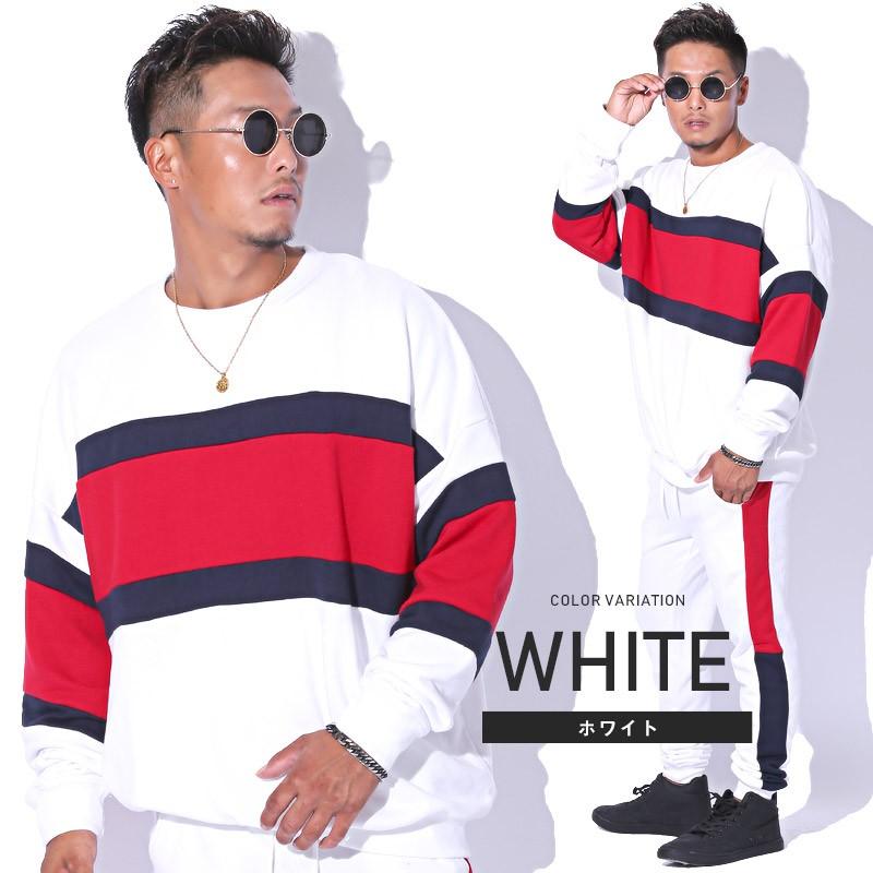 トレーナー メンズ スウェット ライン ボーダー ストリート カラー切り替えトレーナー ボトムス別売り プルオーバー スエット ミニ裏毛 オーバーサイズ Pm 7725 Luxstyle 通販 Yahoo ショッピング