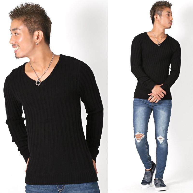 ニット メンズ セーター リブ Vネック ニットソー BITTER ビター系