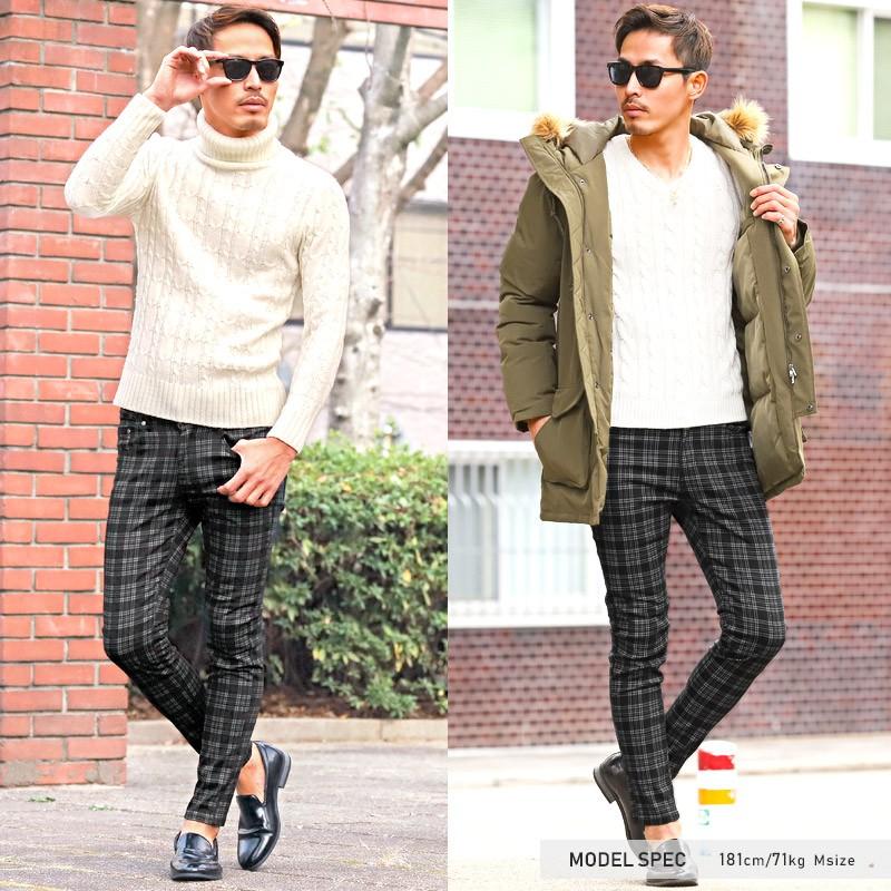 スキニーパンツ メンズ スキニー チェック ストライプ チェック