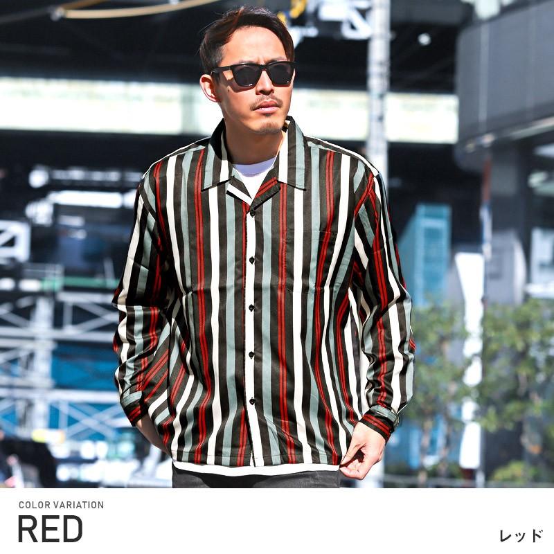 シャツ メンズ 長袖 ストライプ 長袖シャツ オープンカラー オープンカラーランダムストライプシャツ ストライプシャツ レトロ レッド グリーン Pm 8080 Luxstyle 通販 Yahoo ショッピング