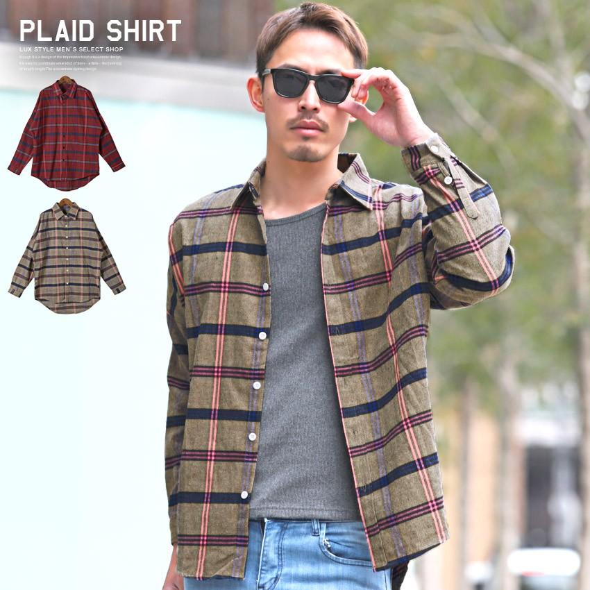 シャツ メンズ 長袖シャツ チェックシャツ 柄シャツ チェック柄 総柄 ビッグシルエット アメカジ Pm 37 Luxstyle 通販 Yahoo ショッピング