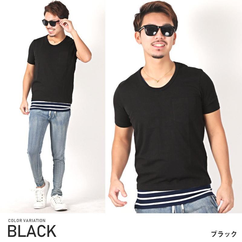 Tシャツ タンクトップ メンズ アンサンブル ロング丈 半袖 ボーダー 無地 レイヤード 重ね着 Pm 66 Luxstyle 通販 Yahoo ショッピング