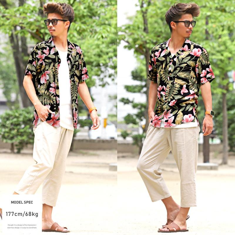 シャツ メンズ オープンカラー 半袖 ボタニカル アロハシャツ 柄シャツ 南国 リゾート ビター系 Pm 8648 Luxstyle 通販 Yahoo ショッピング