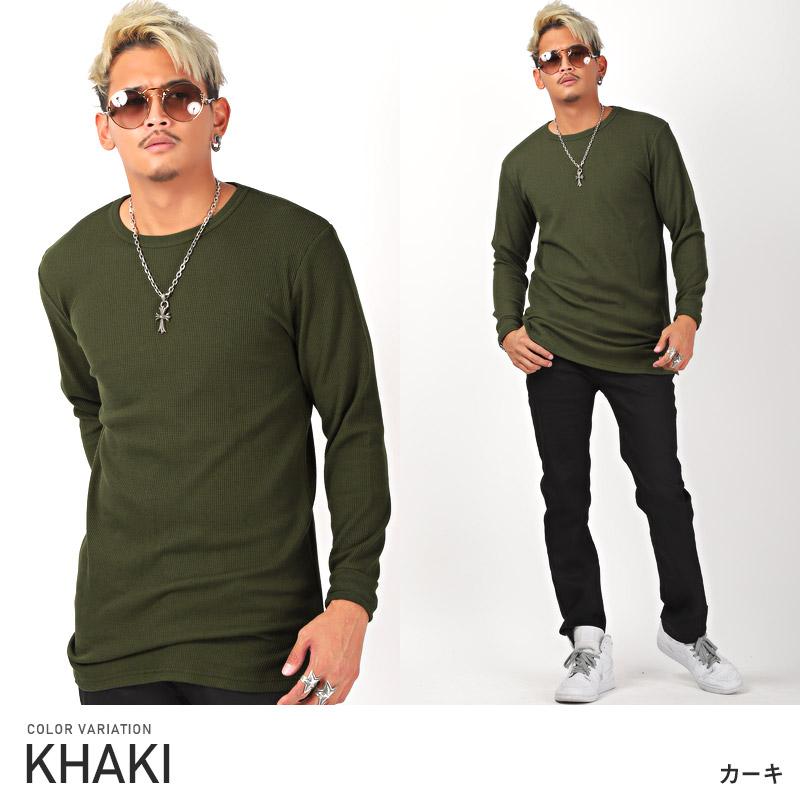LGB 希少 ワッフル Ｔシャツ カーキ カットソー S ワッフル ヘンリーネック サーマル半袖Tシャツ（Tシャツ/カットソー