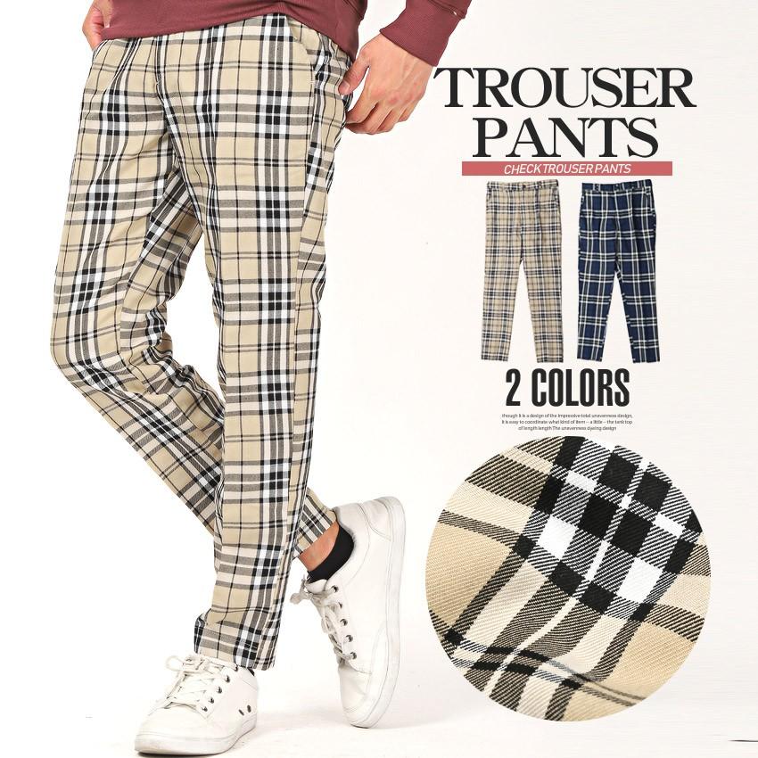 チェックパンツ メンズ テーパードパンツ トラウザー スラックス イージーパンツ チェック ビター系 Pm 19 Luxstyle 通販 Yahoo ショッピング