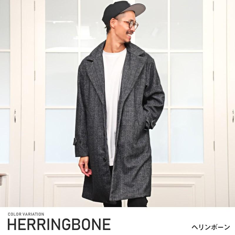 チェスターコート メンズ コート ロング丈 ビッグシルエット ウール チェック ヘリンボーン ビター系 Pm Luxstyle 通販 Yahoo ショッピング