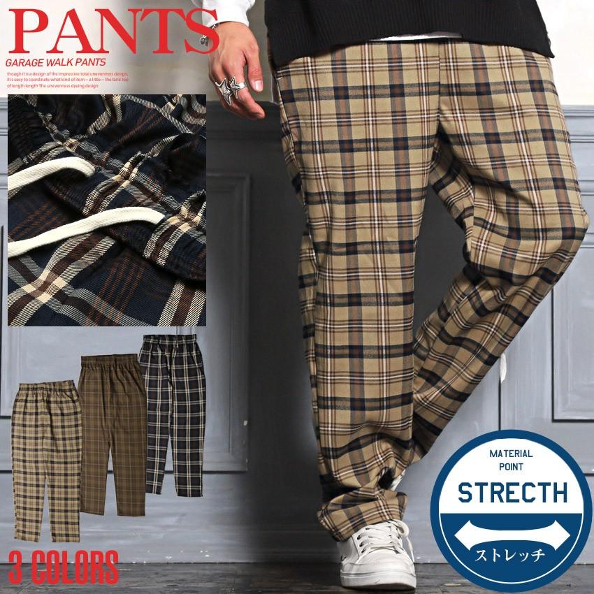 チェックパンツ メンズ テーパードパンツ ワイド チェック柄 アンクル イージー 秋 春 ビター系 Pm 9174 Luxstyle 通販 Yahoo ショッピング