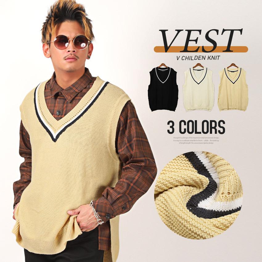 ニットベスト メンズ Vネック ベスト ニット チルデン ビッグシルエット スクール ストリート Pm 9223 Luxstyle 通販 Yahoo ショッピング