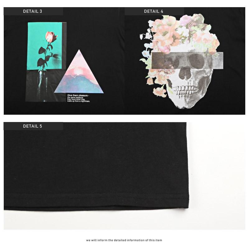 Tシャツ メンズ 半袖 プリント 薔薇 花 髑髏 スカル ドクロ ロゴ クルーネック 夏 ビター系 Pm 9349 Luxstyle 通販 Yahoo ショッピング