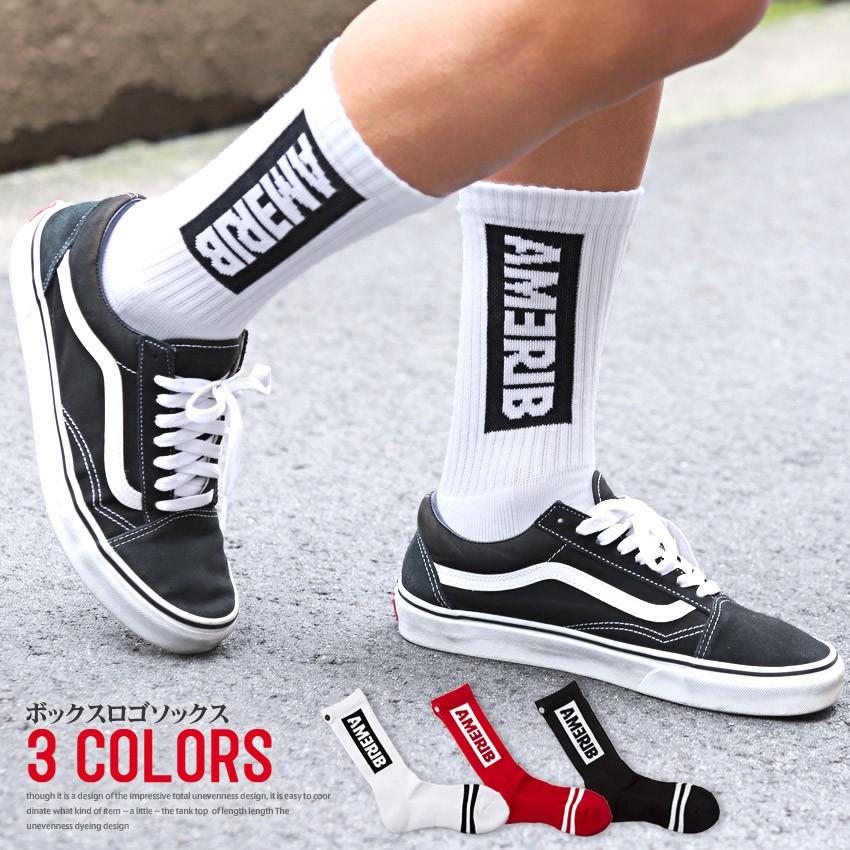 靴下 メンズ ソックス クルーソックス ボックスロゴ ライン スポーティ プレゼント ビター系 Pm 9455 Luxstyle 通販 Yahoo ショッピング