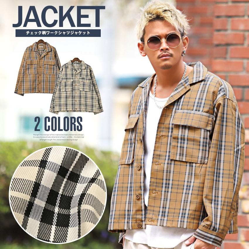 ワークジャケット メンズ ジャケット ビッグシルエット チェック柄 総柄 ルーズ 春 秋 ストリート Pm 9478 Luxstyle 通販 Yahoo ショッピング