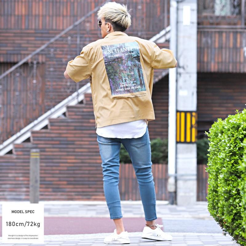 半袖シャツ メンズ シャツ 5分袖 オープンカラー ロング丈 ロゴ プリント ルーズ 春 ストリート Pm 94 Luxstyle 通販 Yahoo ショッピング