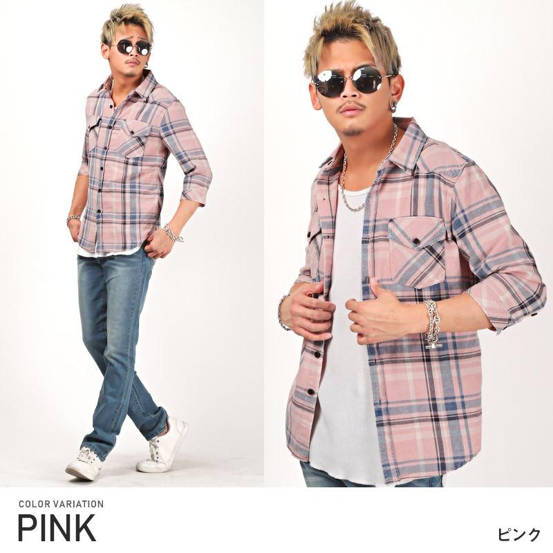 シャツ メンズ 7分袖 チェック柄 総柄 ウエスタンシャツ チェックシャツ アメカジ ビター系 Pm 9557 Luxstyle 通販 Yahoo ショッピング