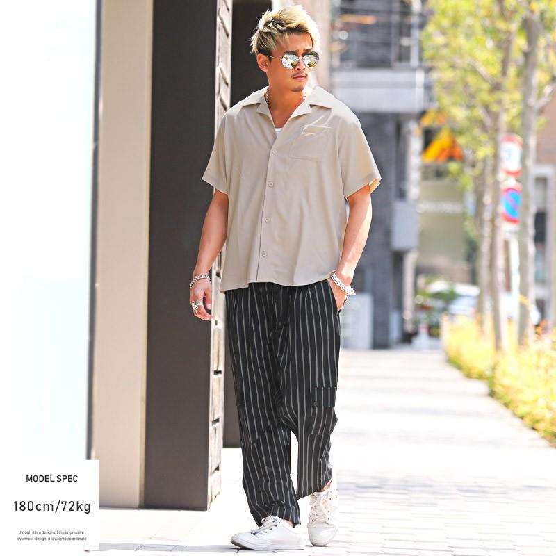 シャツ メンズ 半袖 無地 オープンカラー 開襟 ストレッチ 羽織り ルーズ モード ストリート Pm 9569 Luxstyle 通販 Yahoo ショッピング