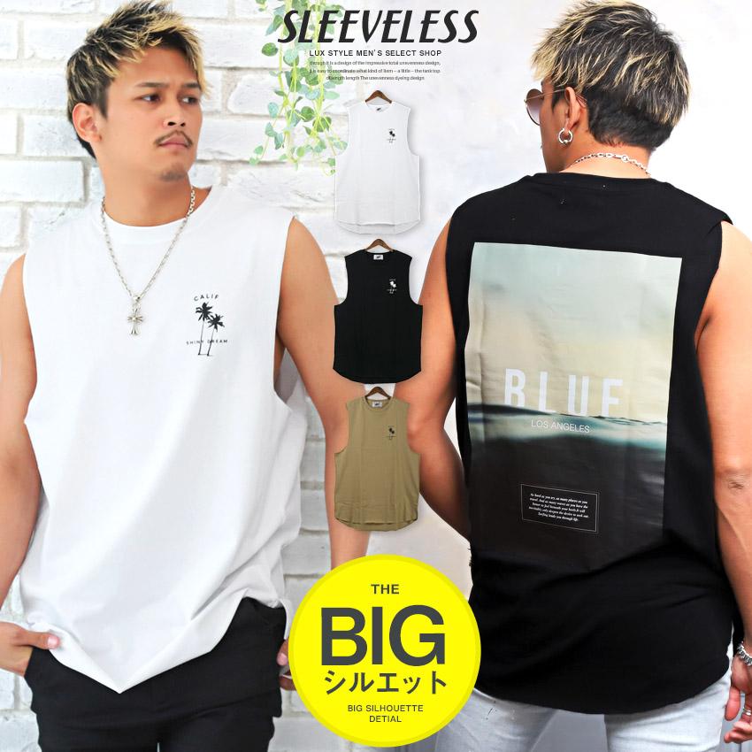 Tシャツ メンズ ノースリーブ ビッグシルエット ヤシの木 海 プリント ロング サーフ ビター系 Pm 9711 Luxstyle 通販 Yahoo ショッピング