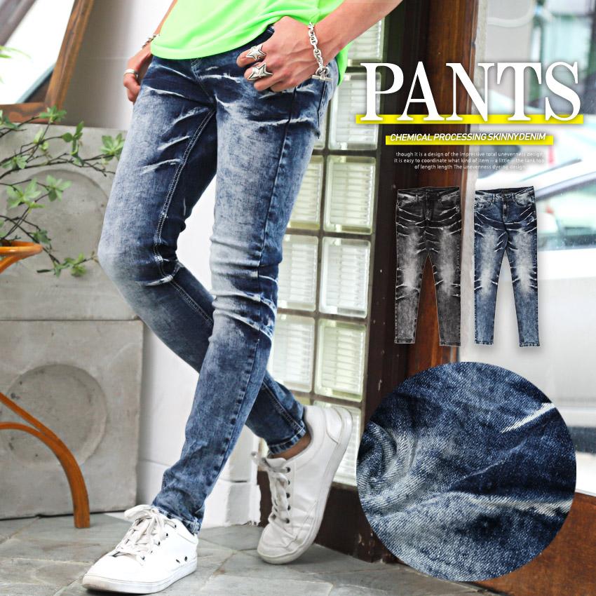 デニムパンツ メンズ スキニーパンツ ケミカル加工 色落ち ジーンズ ヴィンテージ 細身 ビター系 Pm 9778 Luxstyle 通販 Yahoo ショッピング