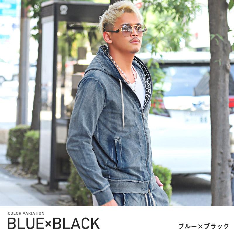 パーカー メンズ カットデニム ライン テープ ロゴ ジップアップ インディゴ スポーティ ビター系 Pm 96 Luxstyle 通販 Yahoo ショッピング