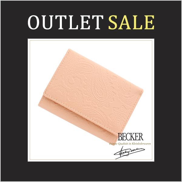 アウトレット 極小財布 ミニ財布 三つ折り Becker ベッカー スムース 牛革 ペイズリー 型押し 日本製 ピンク お買得