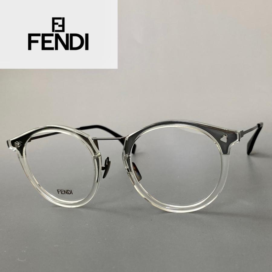 メガネ FENDI フェンディ ボストン ブラック クローム ラウンド メタル 新品 眼鏡 フルリム スケルトン 伊達メガネ メンズ レディース FF M0050