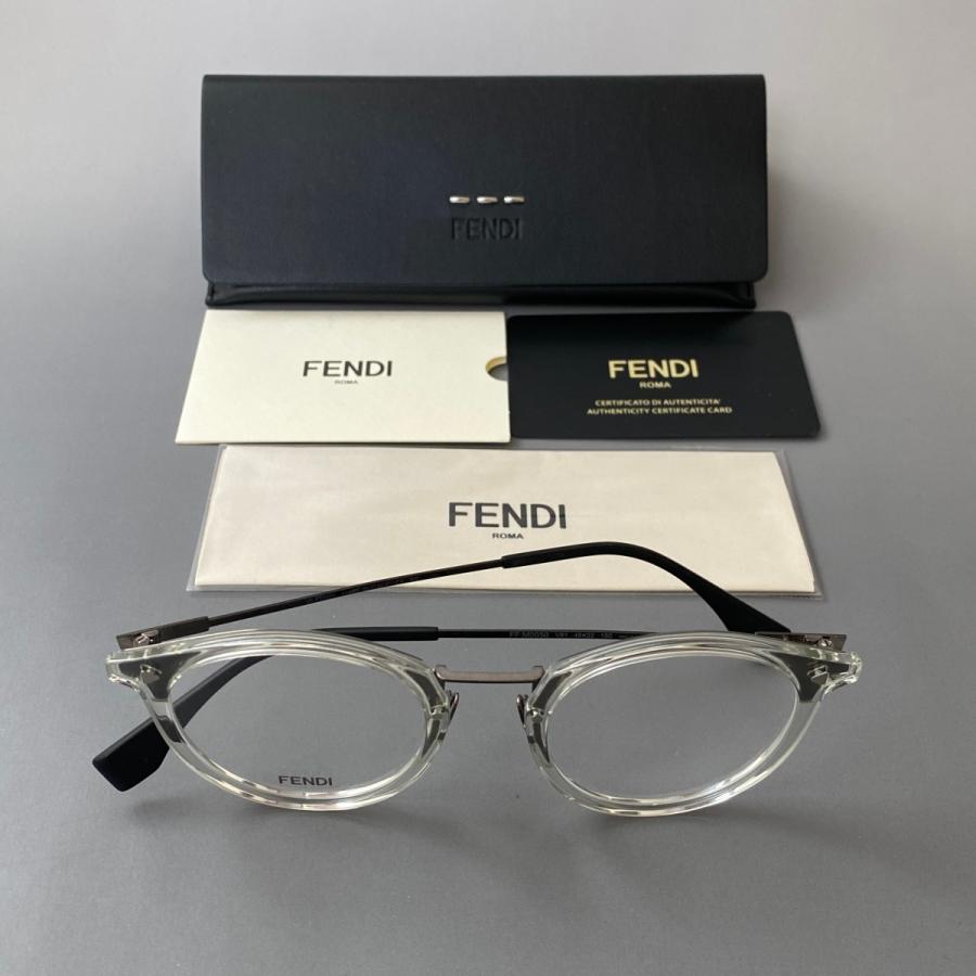 メガネ FENDI フェンディ ボストン ブラック クローム ラウンド メタル 新品 眼鏡 フルリム スケルトン 伊達メガネ メンズ レディース FF M0050 mm