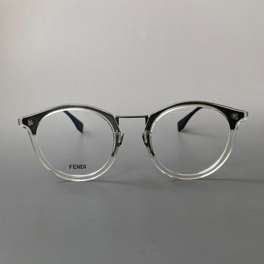 メガネ FENDI フェンディ ボストン ブラック クローム ラウンド メタル 新品 眼鏡 フルリム スケルトン 伊達メガネ メンズ レディース FF M0050 mm