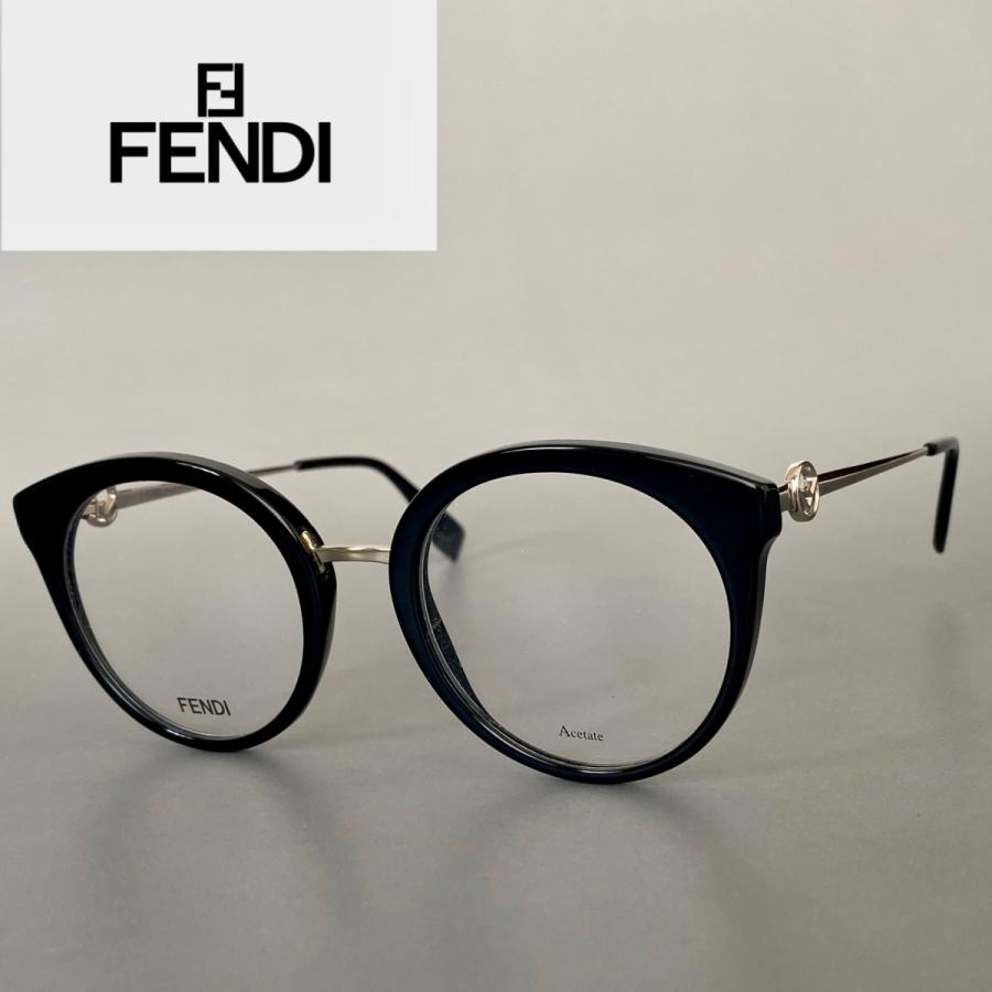 FENDI メガネ フェンディ キャットアイ ブラック シルバー ラウンド 