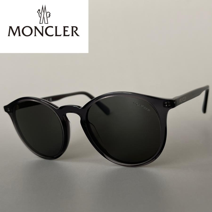 新品未使用 モンクレール カラーレンズ サングラス ブラック MONCLER (モンクレール) ブラックフレーム ウェリントン ロゴ ブルー