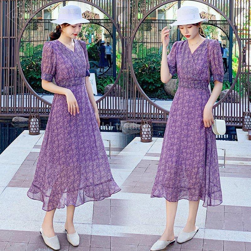 本物保証 半袖ワンピース 春夏 マキシワンピース 40代 レディース ワンピース オシャレ韓国風 結婚式ドレス 30代 お出かけ 花柄シフォン Vネック フレアスカート 大人上品 ワンピース ご注意 お届け方法によって納期が違います Www We Job Com