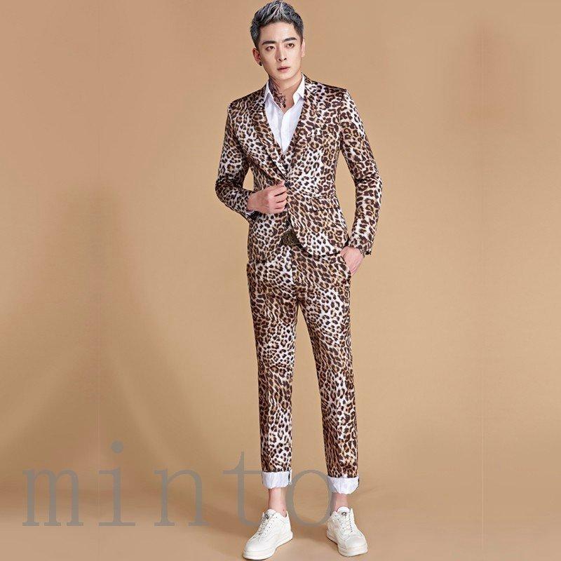 ずっと気になってた スーツ フォーマル カジュアルスーツコートパンツベスト上下セット礼服メンズ男性用 カジュアルスーツコートパンツベスト上下セット 礼服メンズ男性用豹柄ジャケット演出服ダンスウェア ジャズjazzホストステージ衣装公演服団体服発表会スリム Www
