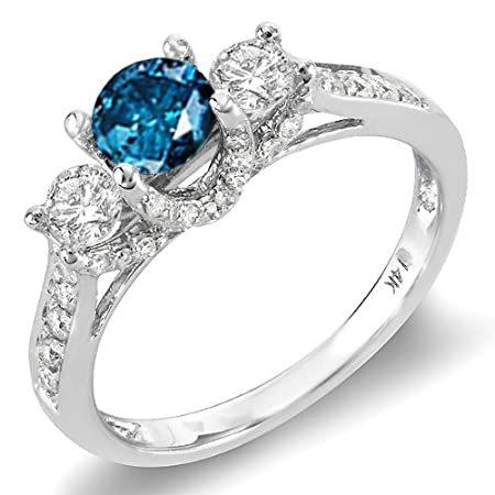 国内外の人気 1 00カラット Ctw14 Kホワイトゴールドラウンドホワイトとブルーダイヤモンド3ストーンレディースブライダル婚約リング1 Ct 海外から日本未入荷の人気アイテムを直輸入 レディースアクセサリー